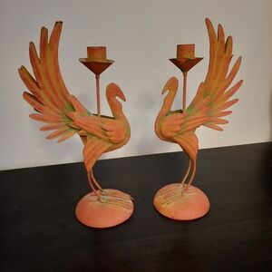 Handcrafted Unique Metal Peacock Bird Candleholders